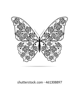 Beautiful butterfly with floral pattern isolated on white background.