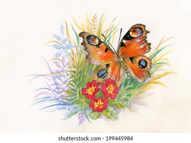 Beautiful butterfly with flowers picture vector 