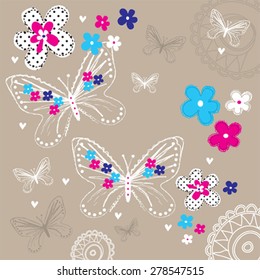 beautiful butterfly with flowers vector illustration