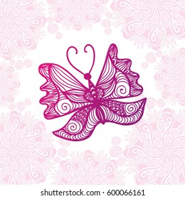 Beautiful butterfly and flowers. Vector illustration.