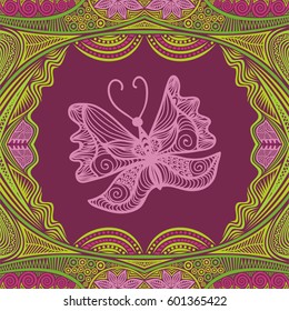 Beautiful butterfly and flowers. Vector illustration.
