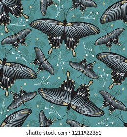 Beautiful Butterfly Flying Colorful Seamless Background Repeatable
