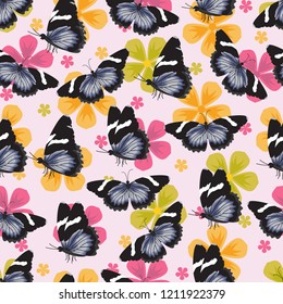 Beautiful Butterfly Flying Colorful Seamless Background Repeatable