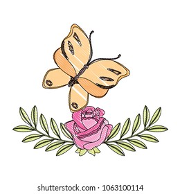 beautiful butterfly flying with floral decoration
