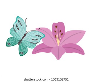 beautiful butterfly flying with flower