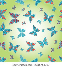 Beautiful butterfly flying on green background. 