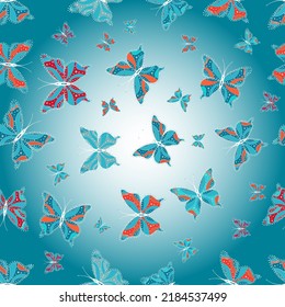 Beautiful butterfly flying on pleasant background. Beauty in Nature. Pattern for fabric, textile, print and invitation. Vector. Seamless pattern with butterflies.