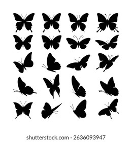 Beautiful Butterfly Flying Silhouette Vector Set