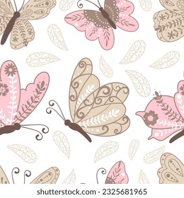 Beautiful Butterfly In The Garden Seamless Pattern