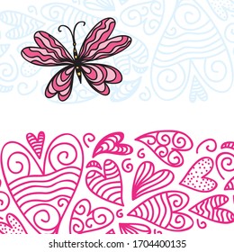 Beautiful butterfly of hearts and romantic background. Vector illustration
