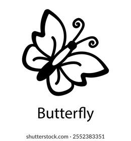 A beautiful butterfly icon in doodle style