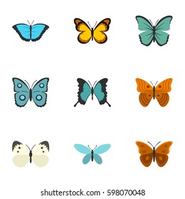 Beautiful butterfly icons set. Flat illustration of 9 beautiful butterfly vector icons for web