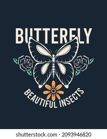 Beautiful Butterfly Illustration with Flower Behind it
