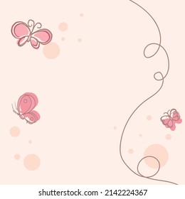 Beautiful Butterfly Illustration On Pink Background. Romantic Background For Wallpaper, Postcard, Gift Card, Greeting And Invitation Card, Valentine Gift. Hand Drawn Vector. Cute Pink Butterfly. 