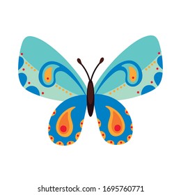 beautiful butterfly insect blue flat style icon vector illustration design