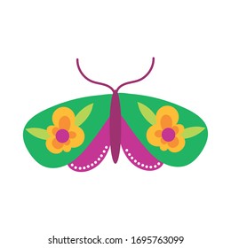 beautiful butterfly insect with flowers flat style vector illustration design