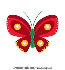 bello insecto de mariposa rojo estilo plano icono ilustración vectorial