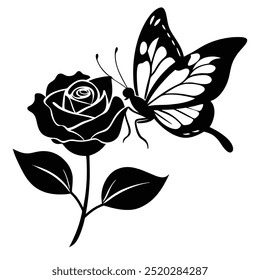 Beautiful butterfly landing blooming rose vector illustration file

