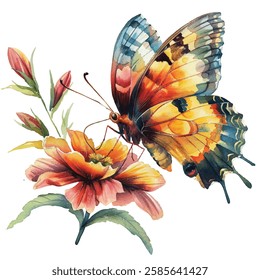 A beautiful butterfly landing on a flower cartoon style