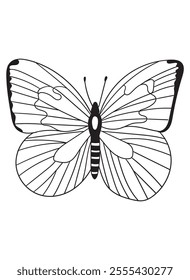 Beautiful butterfly line art in black and white, great for coloring pages, printables, and art projects. A perfect choice for kids and adults alike