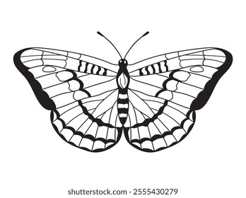 Beautiful butterfly line art in black and white, great for coloring pages, printables, and art projects. A perfect choice for kids and adults alike
