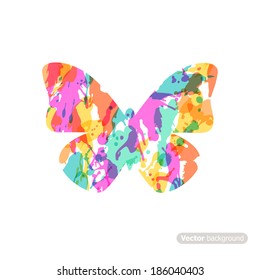 Beautiful butterfly made with color splashes. Vector illustration