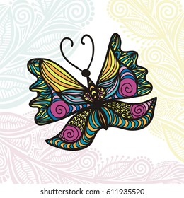 Beautiful butterfly and nature background. Vector illustration.