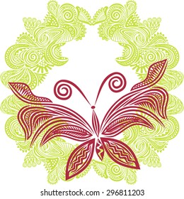 Beautiful butterfly and nature pattern frame vector illustration