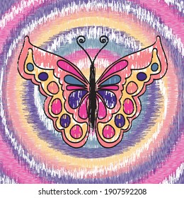 beautiful butterfly on pastel tie dye background vector illustration