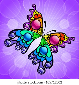 Beautiful butterfly on violet background
