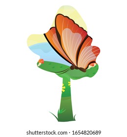 Beautiful butterfly over an abstract tree - Vector