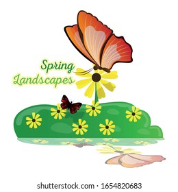 Beautiful butterfly over a spring landscape - Vector