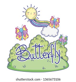 beautiful butterfly with rainbow and sun