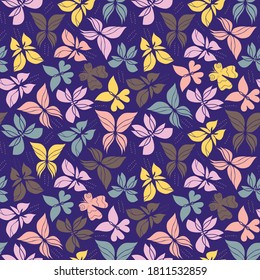 Beautiful Butterfly Seamless Pattern. Elegant backgroung with butterflies. Dark pastel wallpaper for your print or web design, fabric, wrapping paper. EPS 8 vector.