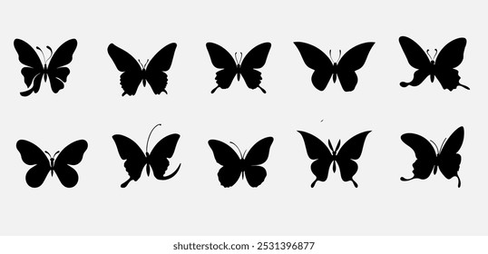 Beautiful butterfly shilhouette illustration set