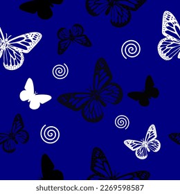 Beautiful butterfly silhouette on blue background for fabric or wallpaper