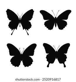 beautiful butterfly silhouette set.hand drawn butterfly silhouette on white background