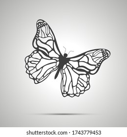 Beautiful butterfly simple black icon on gray