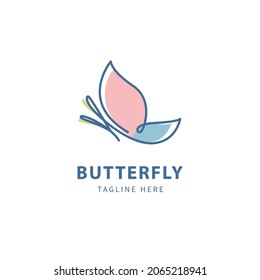 beautiful butterfly simple logo with monoline concept, line art vector logo temple