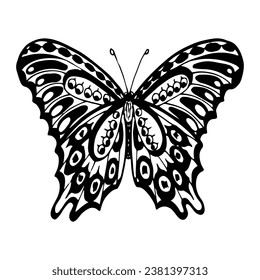 Beautiful butterfly sketch. Hand drawn line art illustration.
