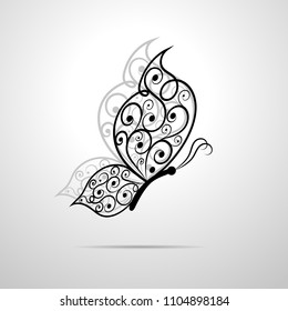 Beautiful butterfly with swirl pattern. Vector illustration.