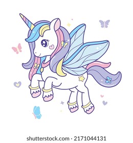 Beautiful butterfly unicorn vector illustration