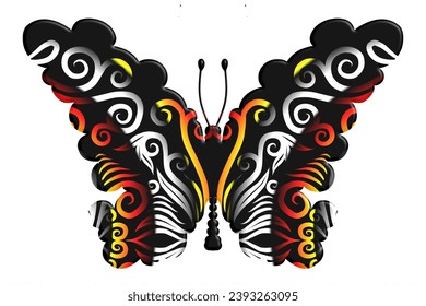 Beautiful butterfly vector design with aesthetic batik ethnic dayak line art pattern