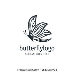 beautiful butterfly vector logo design template with majestic detail feature on the wings in side view