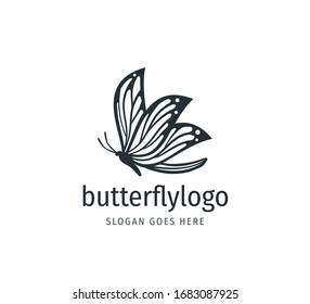 beautiful butterfly vector logo design template with majestic detail feature on the wings in side view