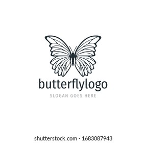 beautiful butterfly vector logo design template with majestic detail feature on the open wings top view