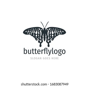 beautiful butterfly vector logo design template with majestic detail feature on the open wings top view