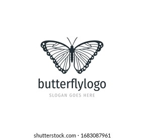 beautiful butterfly vector logo design template with majestic detail feature on the open wings top view