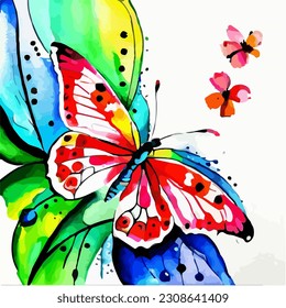 Beautiful butterfly, watercolor dye painting, vector EPS 10 illustration