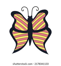 Beautiful butterfly with yellow and pink stripes on a white background